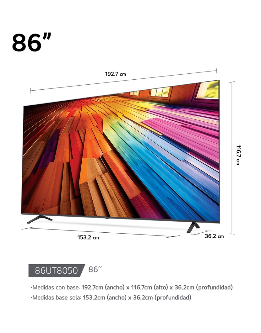Vista frontal del TV LG UHD, UT80